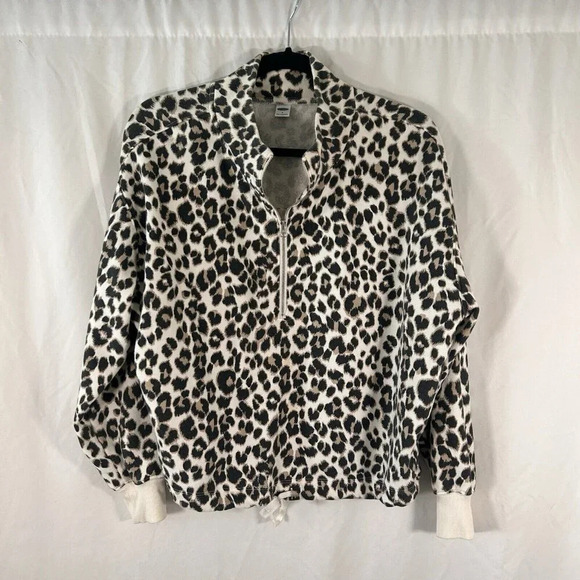 Old Navy Jacket Women's Small Beige Cheetah Print 1/4 Zip Mock Neck Pullover - Picture 1 of 9